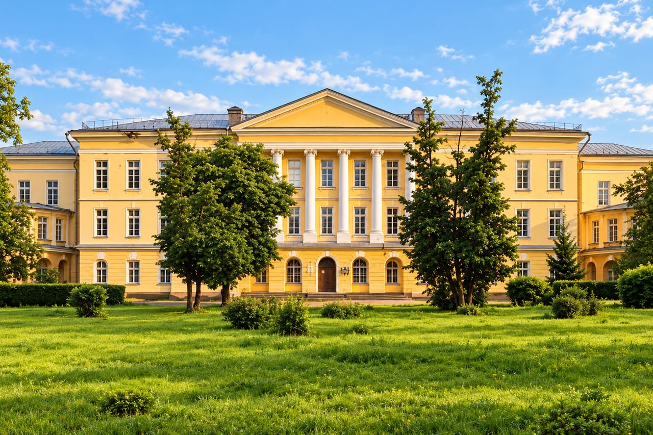 Классический фасад усадьбы Горенки с колоннами