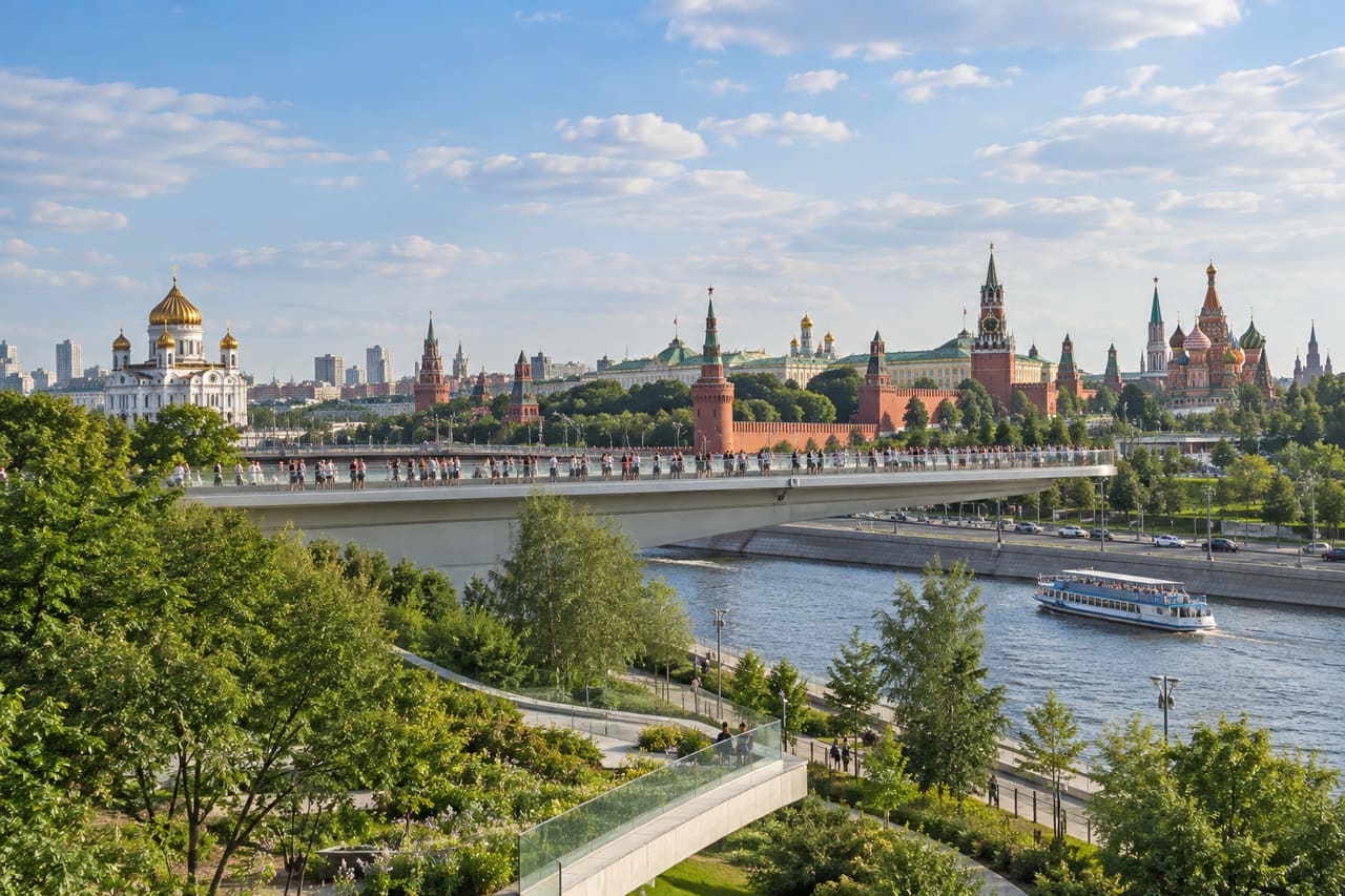 Парящий мост Зарядья над Москвой-рекой